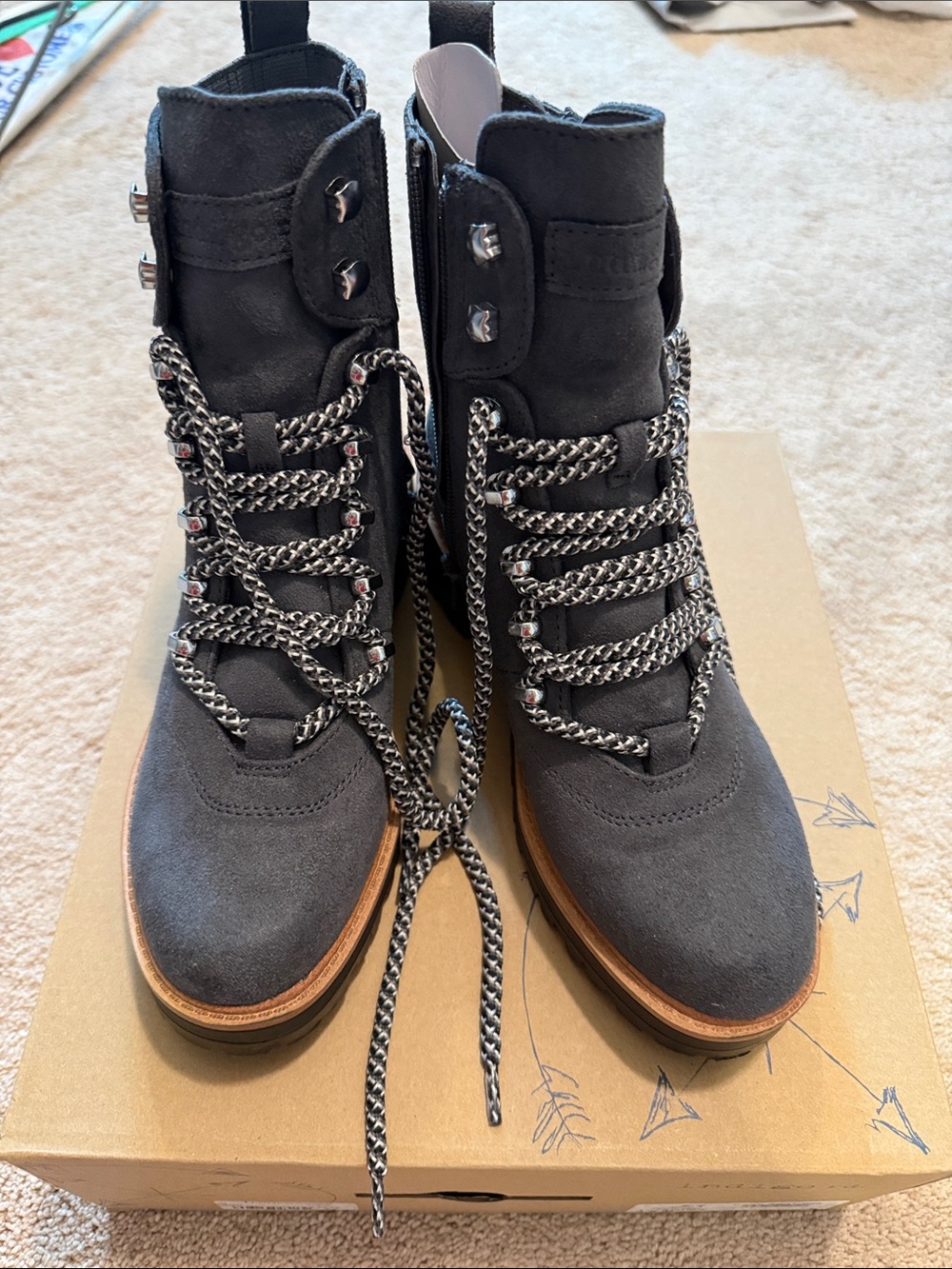 Women's Gray Suede Lace-Up Ankle Boots